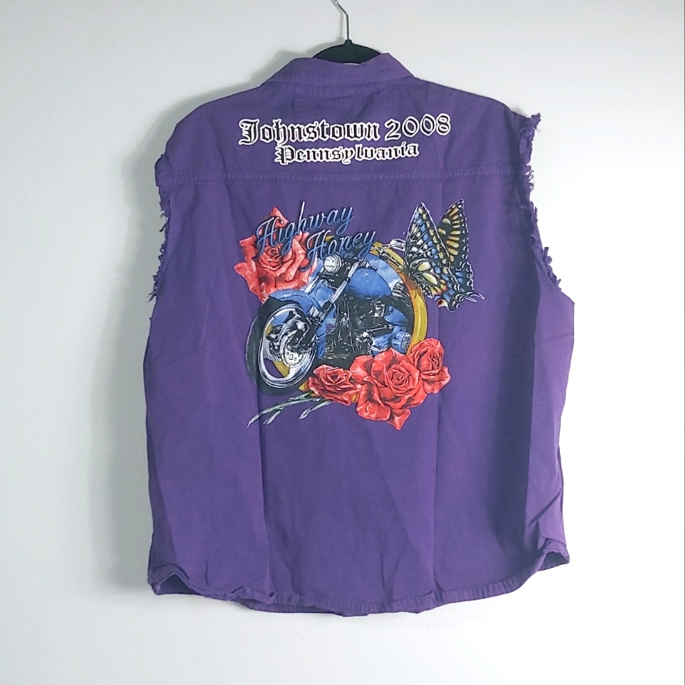 3XL J-Fashion Purple Sleeveless Button Up Highway Honey Motorcycle Top